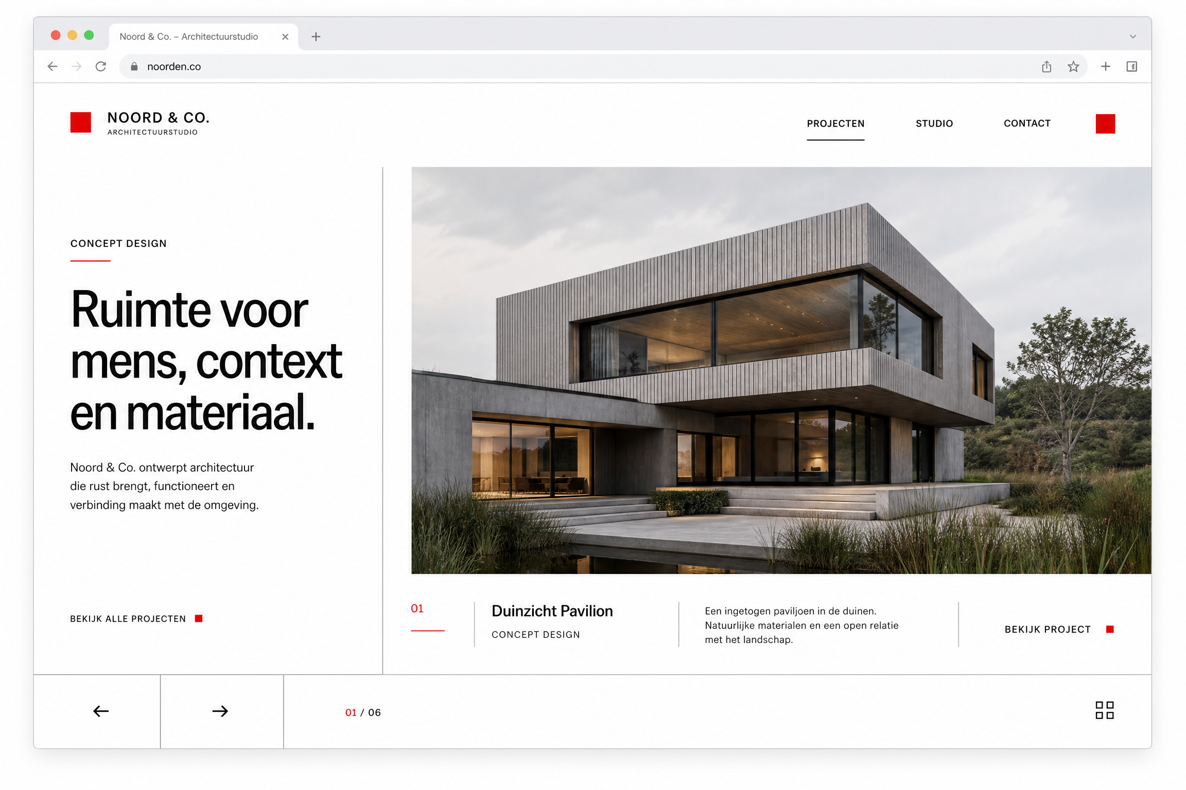 Noord & Co — fictief Architectuur websiteconcept